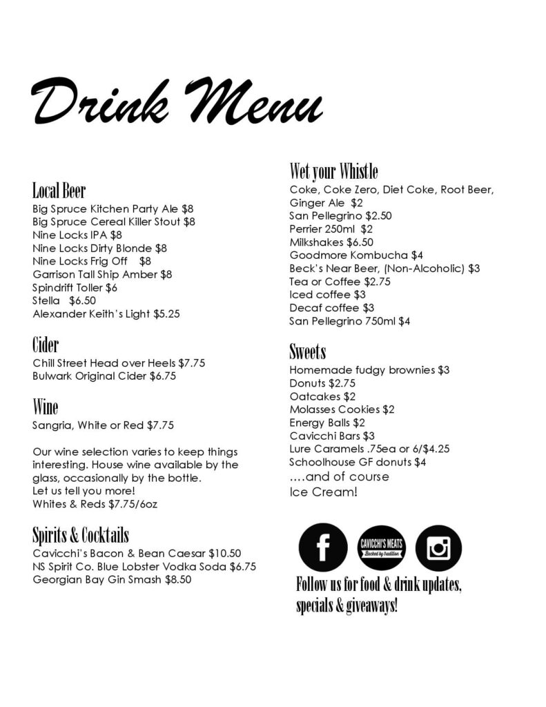 Restaurant/Takeout Menu – Cavicchis Meats